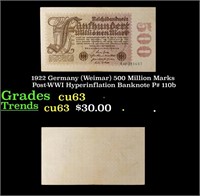 1922 Germany (Weimar) 500 Million Marks Post-WWI H