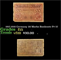 1917-1918 Germany 20 Marks Banknote P# 57 Grades f