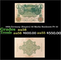 1908 Germany (Empire) 50 Marks Banknote P# 32 Grad