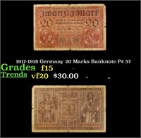 1917-1918 Germany 20 Marks Banknote P# 57 Grades f