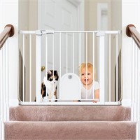 Auto Close Baby Gate with Small Cat Door- White