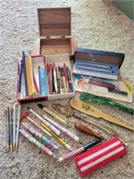 Pens, Letter Openers, Wood Box
