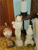 Side Table, Lamp, Statue, Vase