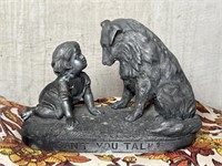 Vintage Cast Iron Boy and Dog Figurine