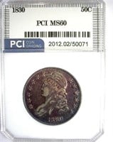 1830 Capped Bust 50c PCI MS-60 Blue Purple