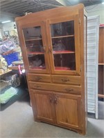 Vintage Cabinet with Glass Doors   34 x 12 x 66" h