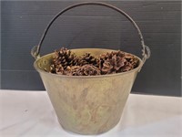 Brass Pail with Pinecones 7" high