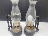 2  Wall Hanging Oil Lamps One Electrified