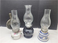 3 Oil Lamps One with Wall Mount