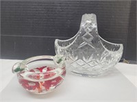 Paperweight Ashtray Unmarked & Crystal  Basket