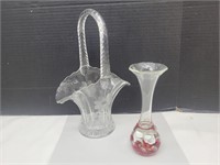 Beautiful Glass Basket & Unmarked Paperweight Vase