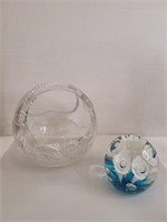 Beautiful Unmarked Paperweight with Glass Basket