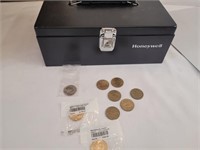 Anthony & Sacagawea Dollar Coins& Metal Box