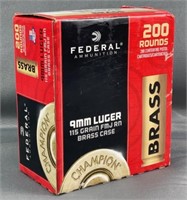 200 Rnds Federal FMJ RN 9mm Luger