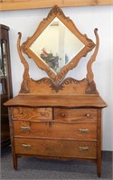 Beautiful Antique Oak Dresser With Fancy Mirror
