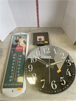 Clock, Coca Cola thermometer, picture frame