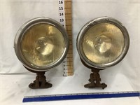 (2) Vintage Head Lamps w/ Brackets, 8” Lenses