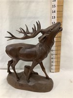 13”T Carved Wooden Elk, German??, Horns Remove,