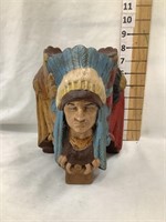 Ceramic Vase w/ 3 Native Americans, 8”T