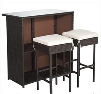 New - 3 Pieces Patio Rattan Wicker Bar Table