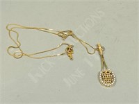 14k gold chain with diamond tennis racquet pendant