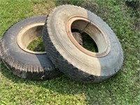 2 Truck Tires and Rims - One NEW 10.00x20. One