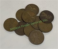 Lot of (10) Teens 1909-1919 Lincoln Wheat Cents