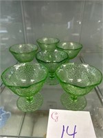 Green depression ware crackle dessert cups