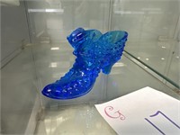 Fenton glass blue hobnail shoe