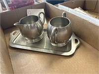 Crescent Pewter Sugar bowl and creamer
