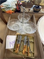 Vintage condiment dish and Dinkee Knives