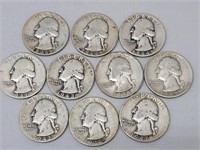 10 Silver Washington QuartersCoins Different Date