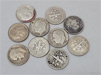 10 Roosevelt Silver Dime Coins Different Dates