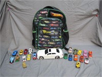 Large Lot of Toy Cars with Hot Wheels Backpack