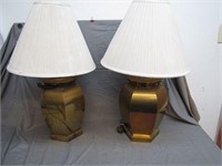 Vintage Mid Century Pair Brass  Lamps & Shades