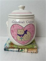 LARGE VTG COOKIE JAR, TWO BOOKS