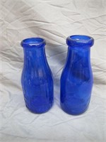 Pair Antique Beautiful Cobalt Blue Milk Bottles
