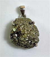 Large Sterling Raw Pyrite Pendant (Gorgeous) 23 G