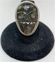 Large Sterling Carved Opal Ring (Skull Head) 11 Gr
