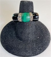 Vintage Native Sterling Malachite/Black Onyx Ring