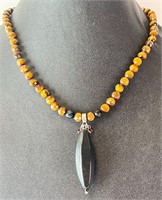 Sterling Faceted Beaded Tiger Eye Pendant Necklace