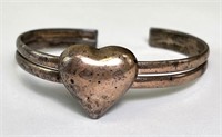 Vintage Sterling Taxco Heart Cuff Bracelet 24 Gram