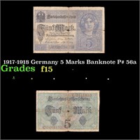 1917-1918 Germany 5 Marks Banknote P# 56a Grades f