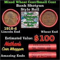 Mixed small cents 1c orig shotgun roll, 1918-d Lin