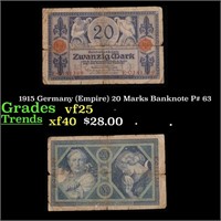 1915 Germany (Empire) 20 Marks Banknote P# 63 Grad