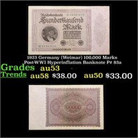 1923 Germany (Weimar) 100,000 Marks Post-WWI Hyper