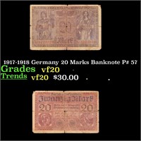 1917-1918 Germany 20 Marks Banknote P# 57 Grades v