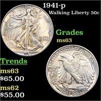 1941-p Walking Liberty Half Dollar 50c Grades Sele