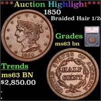 ***Auction Highlight*** 1850 Braided Hair Half Cen