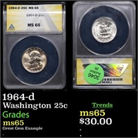 ANACS 1964-d Washington Quarter 25c Graded ms65 By